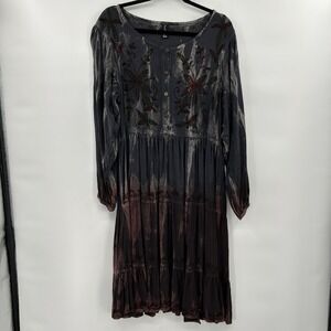 Sacred Threads Womens Boho Dress Size S/M Gray Goblincore Embroidered Whimsigoth